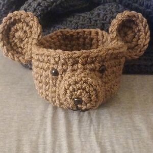 Brown Crochet Bear Basket